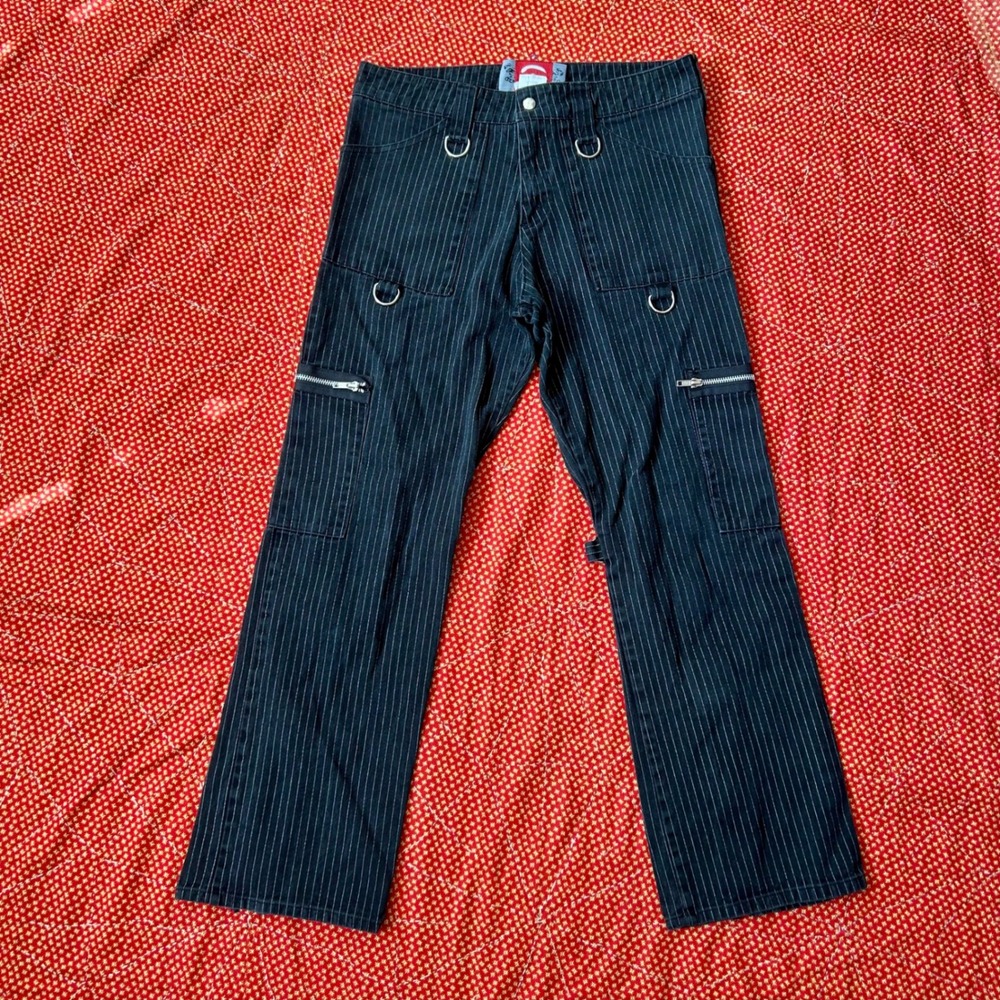 Lip Service Vintage Black Pinstripe Cargo Pants D-Ring Punk Goth Y2K Size 30